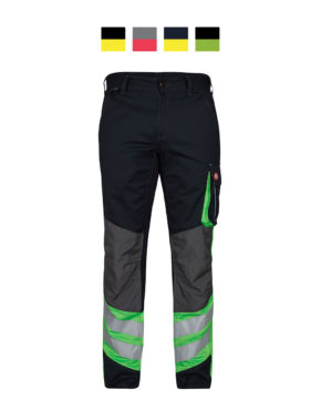 Pantalon de travail Engel SAL-EG-2870-217 disponible en trois couleurs : Noir/Jaune, Blue Ink/Jaune et Noir/Rouge.