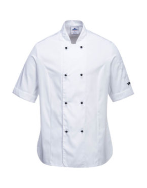Cool et confortable, la veste de cuisine blanche Rachel est spécialement conçue pour les femmes. Doté d'aisselles en mesh aéré MeshAir, d'aérations latérales et d'aérations aux poignets, avec des parties aérés pour une coupe contemporaine.