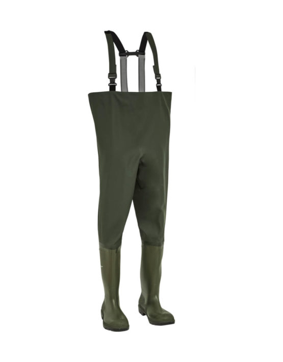 Cuissardes Elka 171700 avec bottes Dunlop, idéal pour les pêcheurs, agriculteurs et travailleurs de chantiers.